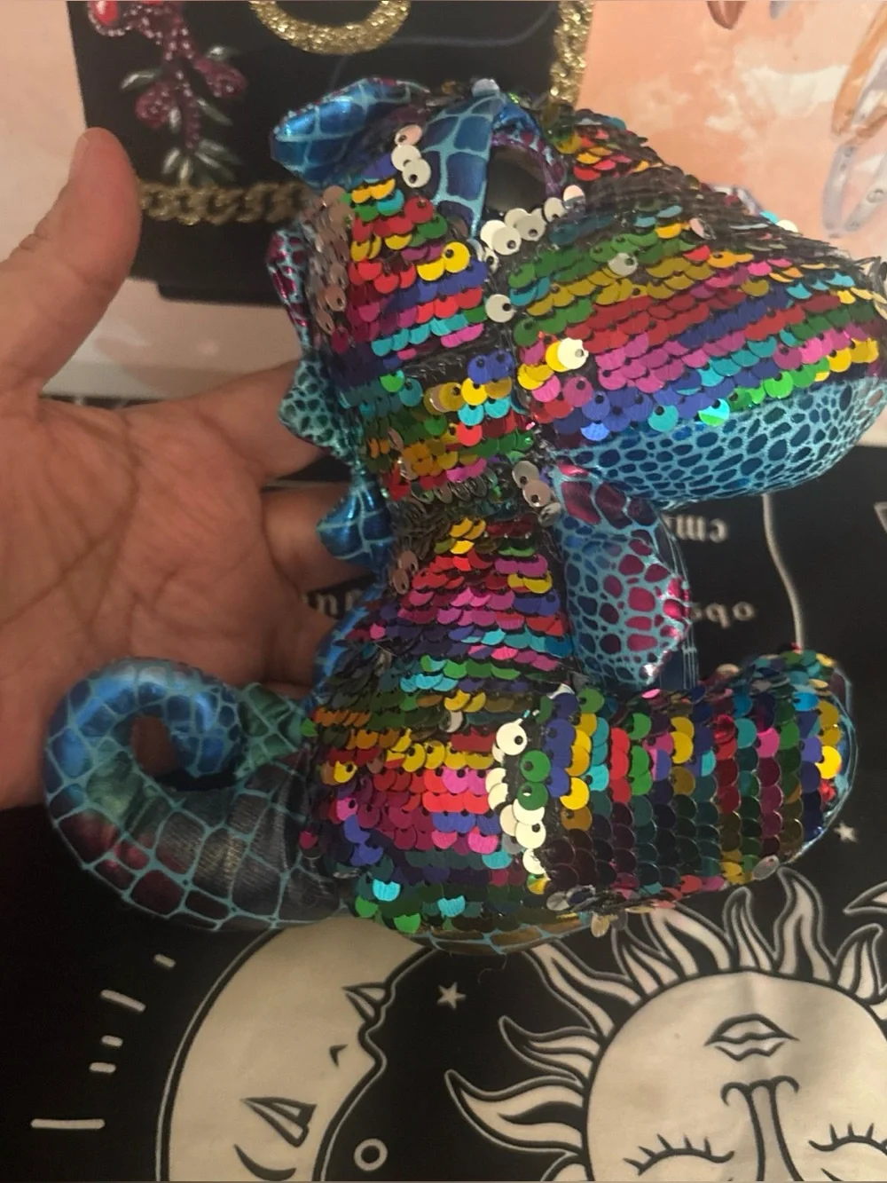 7” Sequin Rainbow Plush Dino Toy - Kids Accessories